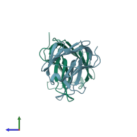PDB entry 6k2y coloured by chain, side view.