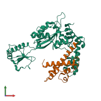 PDB entry 6k3b coloured by chain, front view.