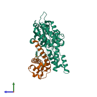 PDB entry 6k3b coloured by chain, side view.