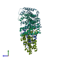 PDB entry 6k5s coloured by chain, side view.