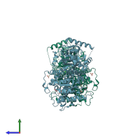 PDB entry 6kck coloured by chain, side view.