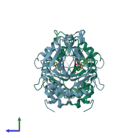 PDB entry 6kd9 coloured by chain, side view.