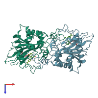 PDB entry 6kd9 coloured by chain, top view.