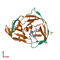 PDB entry 6kk6 coloured by chain, front view.