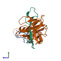 PDB entry 6kk6 coloured by chain, side view.