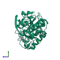 PDB entry 6kkf coloured by chain, side view.