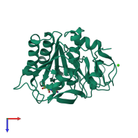 PDB entry 6kkf coloured by chain, top view.