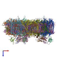 PDB entry 6kmx coloured by chain, top view.