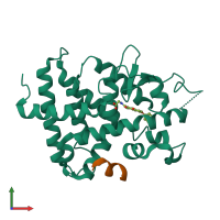 PDB entry 6knu coloured by chain, front view.