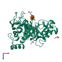 PDB entry 6kpo coloured by chain, top view.