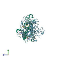 PDB entry 6kqq coloured by chain, side view.