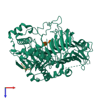 PDB entry 6kqt coloured by chain, top view.