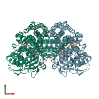 PDB entry 6ksb coloured by chain, front view.