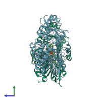 PDB entry 6ku6 coloured by chain, side view.