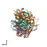 PDB entry 6kut coloured by chain, side view.