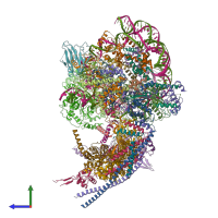 PDB entry 6kw3 coloured by chain, side view.