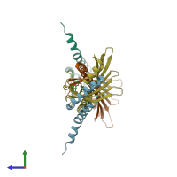 PDB entry 6kyl coloured by chain, side view.