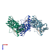 PDB entry 6kzw coloured by chain, top view.