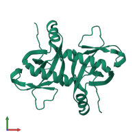 Homo dimeric assembly 1 of PDB entry 6l2a coloured by chemically distinct molecules, front view.