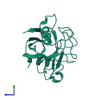 PDB entry 6l2b coloured by chain, side view.