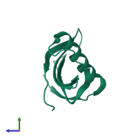 Monomeric assembly 1 of PDB entry 6l4i coloured by chemically distinct molecules, side view.