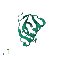 Monomeric assembly 2 of PDB entry 6l4i coloured by chemically distinct molecules, side view.