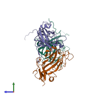 PDB entry 6lb1 coloured by chain, side view.