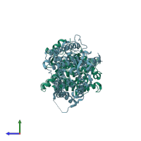 PDB entry 6lcc coloured by chain, side view.