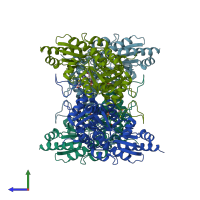 PDB entry 6ld9 coloured by chain, side view.