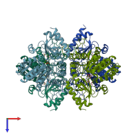 PDB entry 6ld9 coloured by chain, top view.