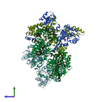 PDB entry 6lf3 coloured by chain, side view.