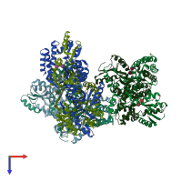 PDB entry 6lf3 coloured by chain, top view.