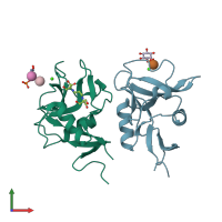 PDB entry 6lfj coloured by chain, front view.