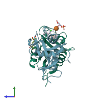 PDB entry 6lfj coloured by chain, side view.