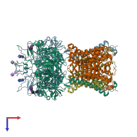 PDB entry 6lid coloured by chain, top view.