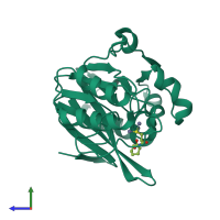 PDB entry 6lj0 coloured by chain, side view.