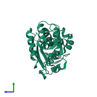 PDB entry 6loq coloured by chain, side view.
