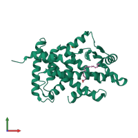 PDB entry 6lx9 coloured by chain, front view.