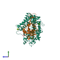 PDB entry 6lzg coloured by chain, side view.