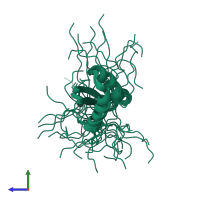 PDB entry 6lzp coloured by chain, ensemble of 20 models, side view.