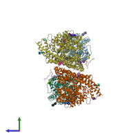 PDB entry 6m18 coloured by chain, side view.