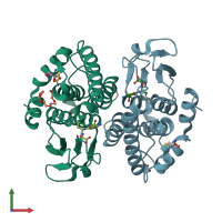 PDB entry 6m1t coloured by chain, front view.