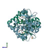 PDB entry 6m1t coloured by chain, side view.