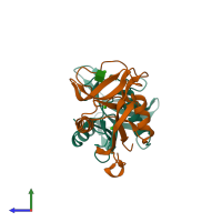 PDB entry 6m5m coloured by chain, side view.