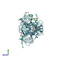 PDB entry 6mbo coloured by chain, side view.