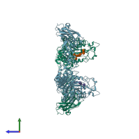 PDB entry 6mdv coloured by chain, side view.