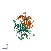 PDB entry 6mff coloured by chain, side view.