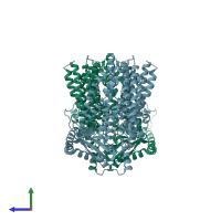 PDB entry 6mgw coloured by chain, side view.