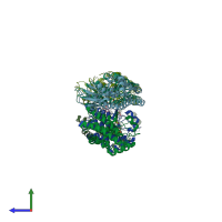 PDB entry 6mhb coloured by chain, side view.