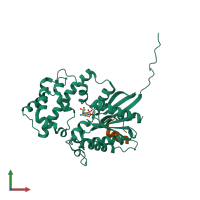 PDB entry 6mhf coloured by chain, front view.